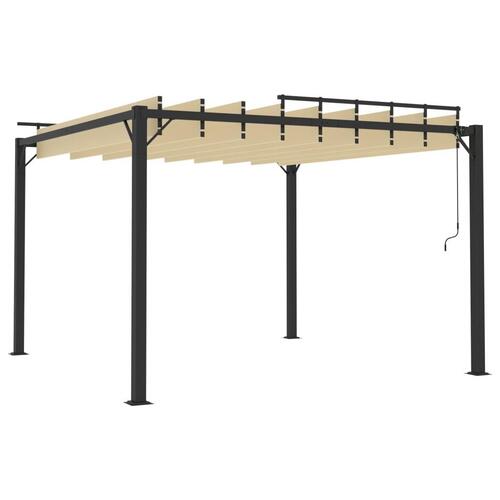 Pavillon med lameltag 3x3 m aluminium og stof cremefarvet