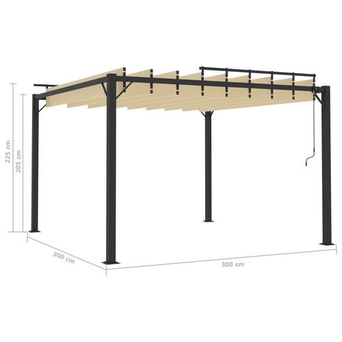 Pavillon med lameltag 3x3 m aluminium og stof cremefarvet
