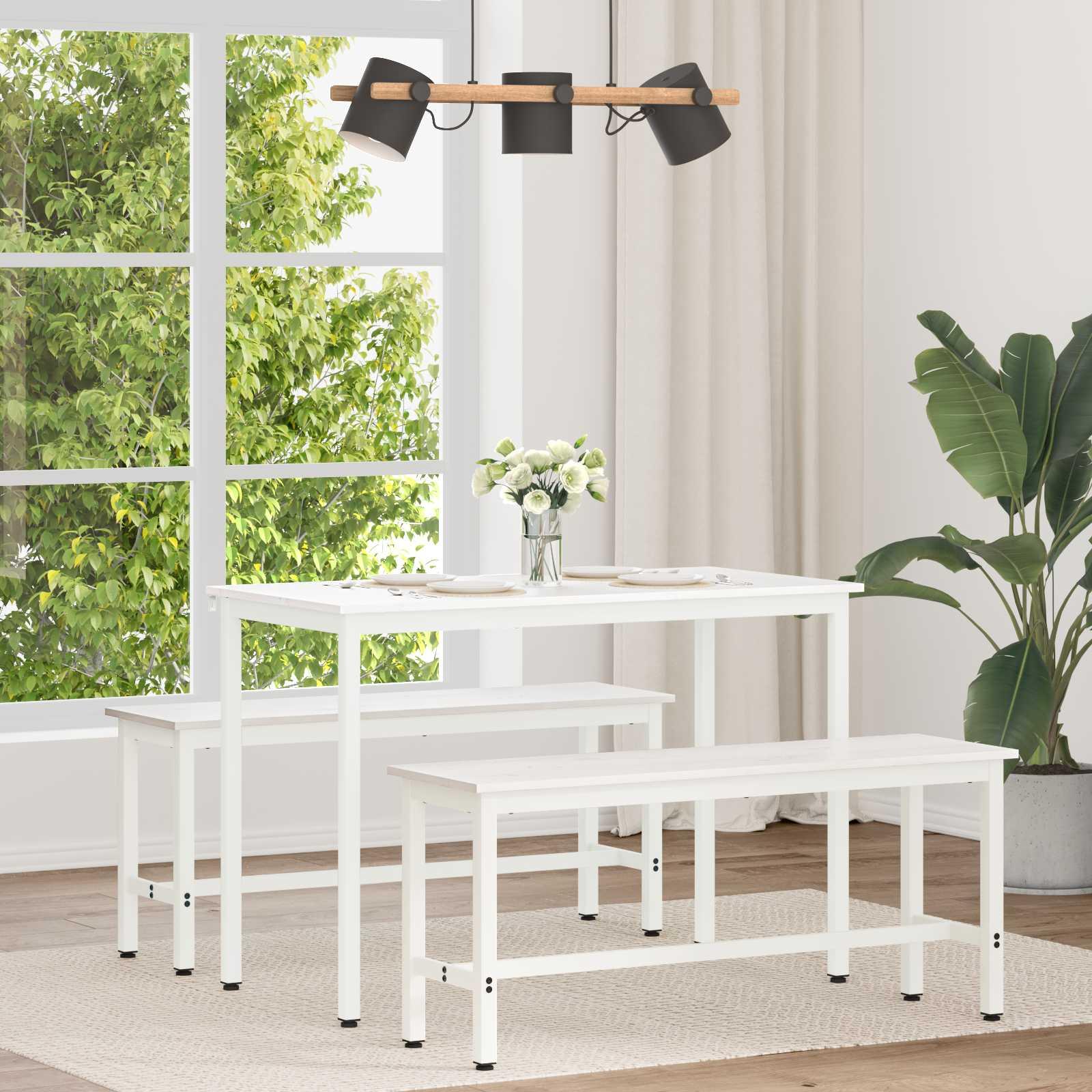 Spisebord Hvid 110 x 55 x 75 cm Massiv fyrretræ billede