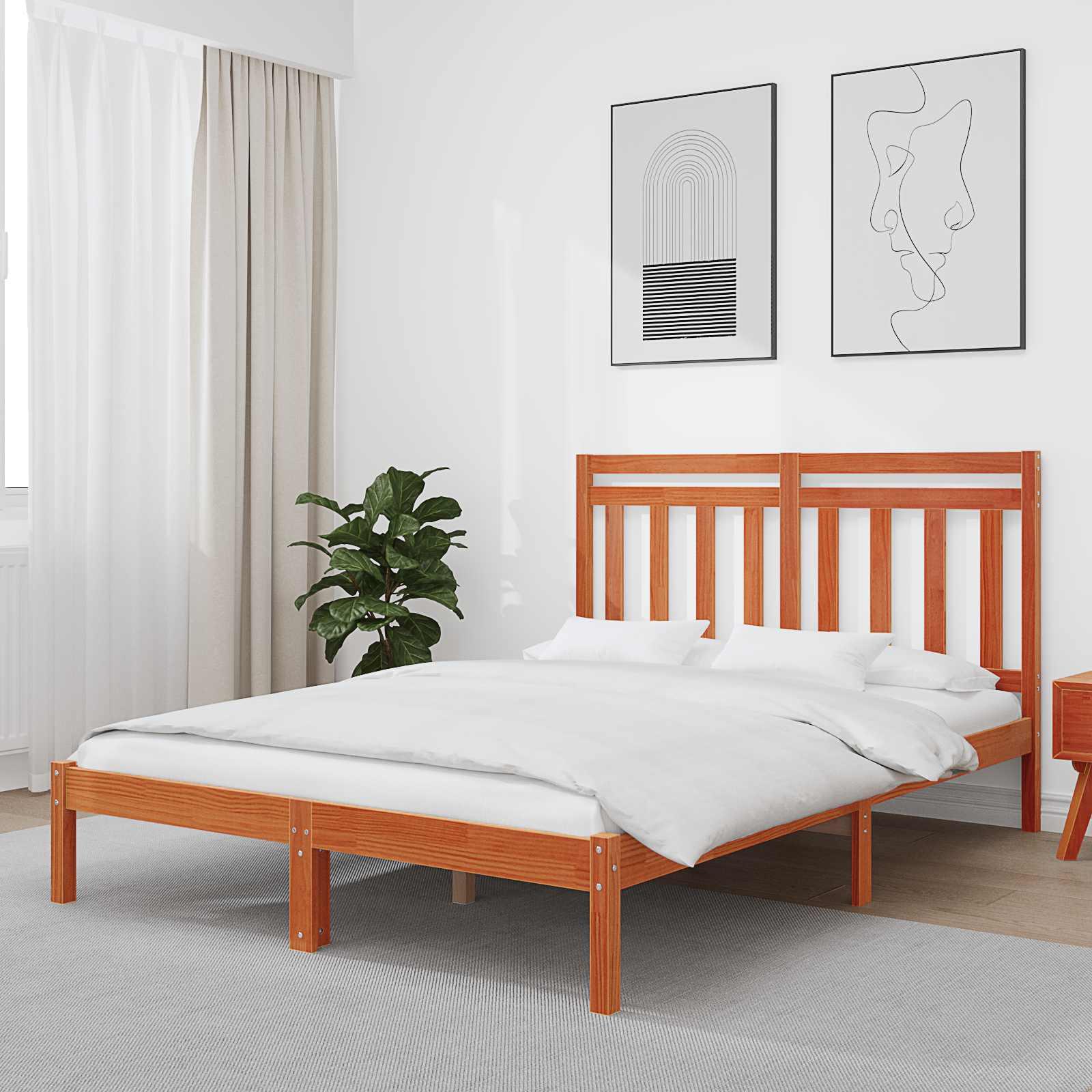 Sengestel 2 stk Voks brun 140 x 200 cm Massiv fyrretræ billede
