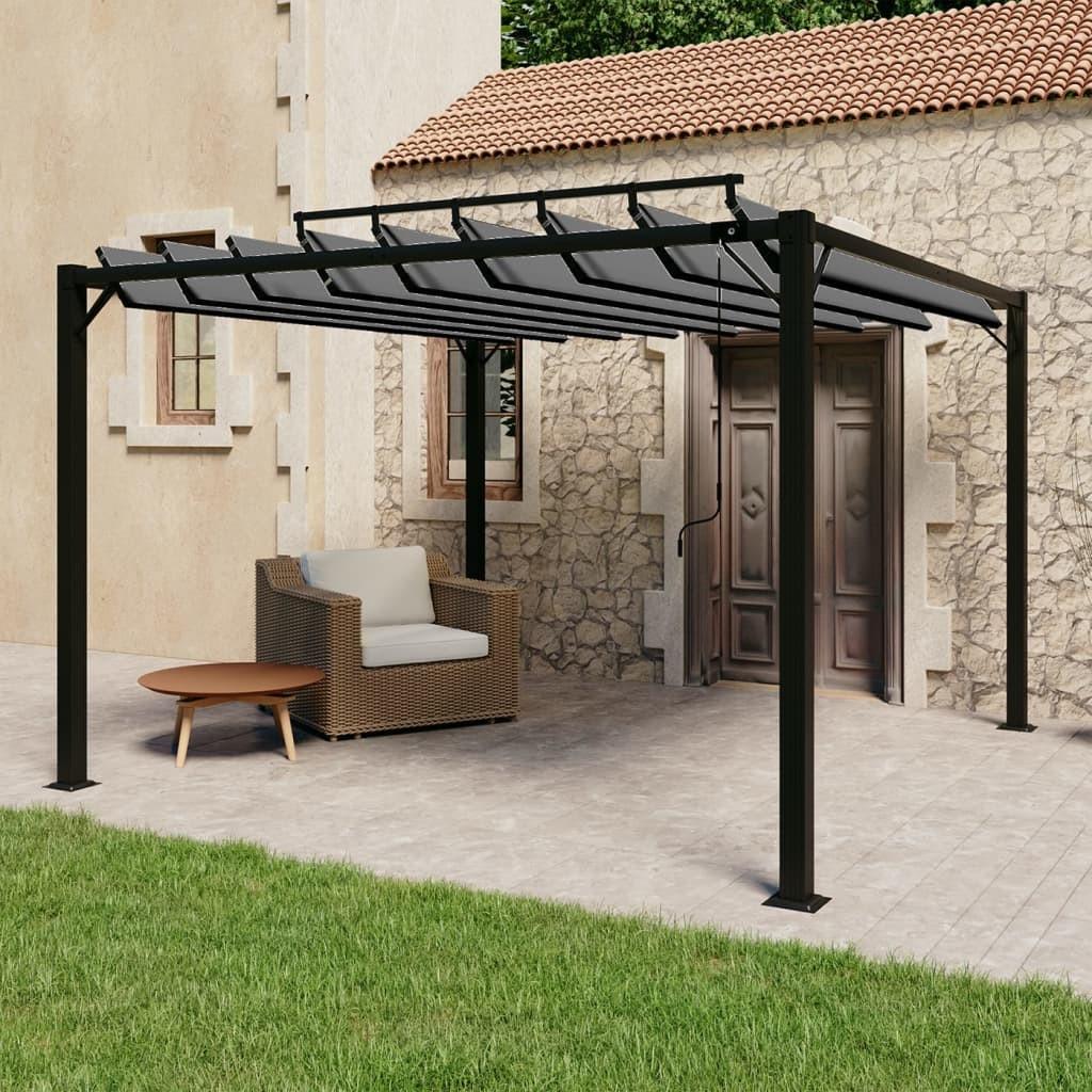 Pavillon med lameltag 3x3 m aluminium og stof antracitgrå