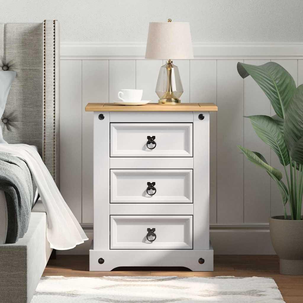 Sengebord med skuffe Hvid 53 x 39 x 66 cm Massiv fyrretræ billede