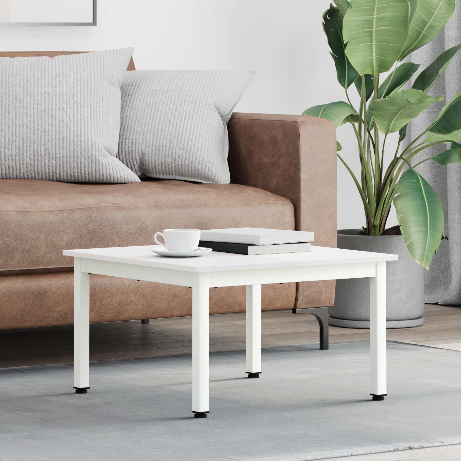 Sofabord Hvid 60 x 60 x 36 cm Massiv fyrretræ billede