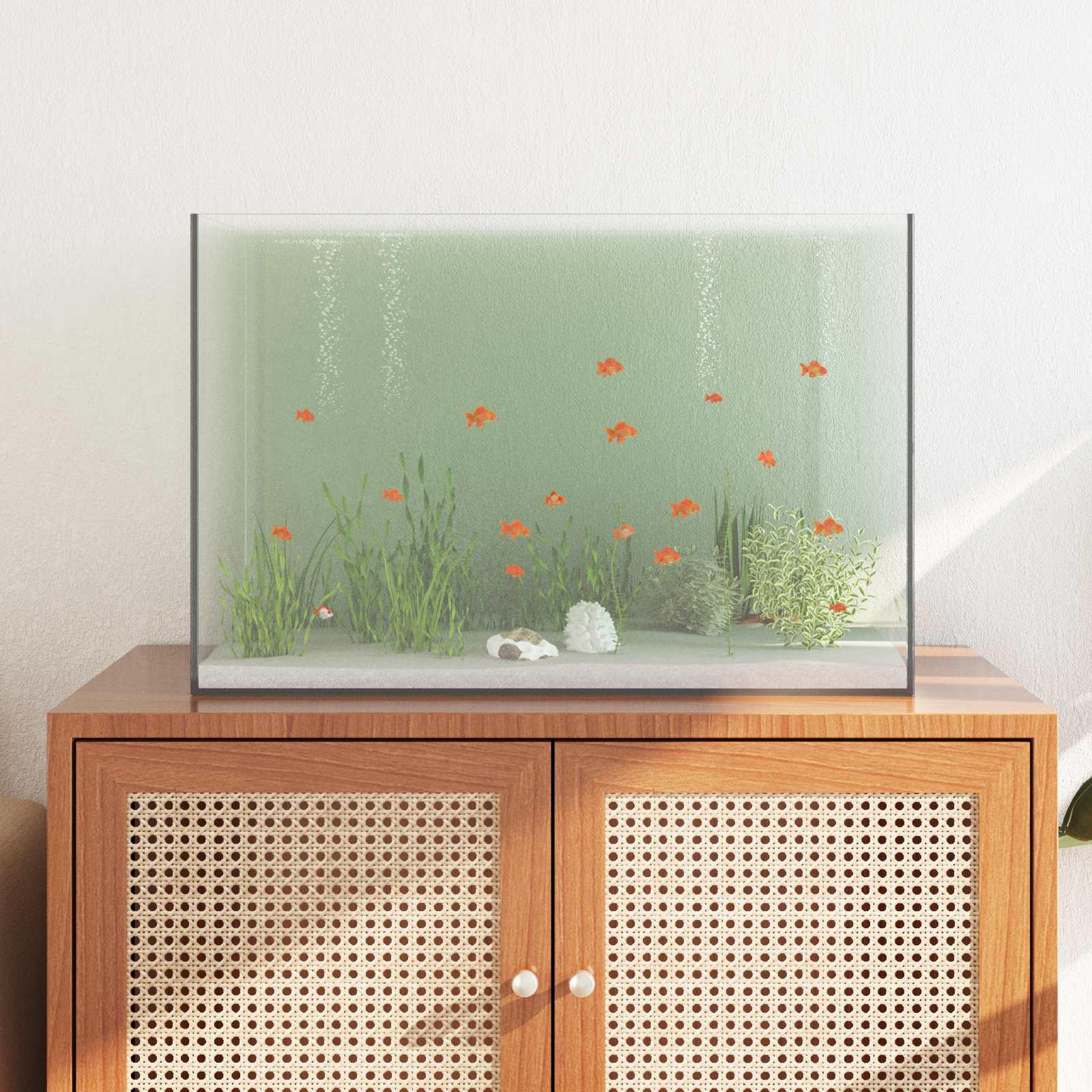 Akvarium med opbevaring Hvid Glas billede