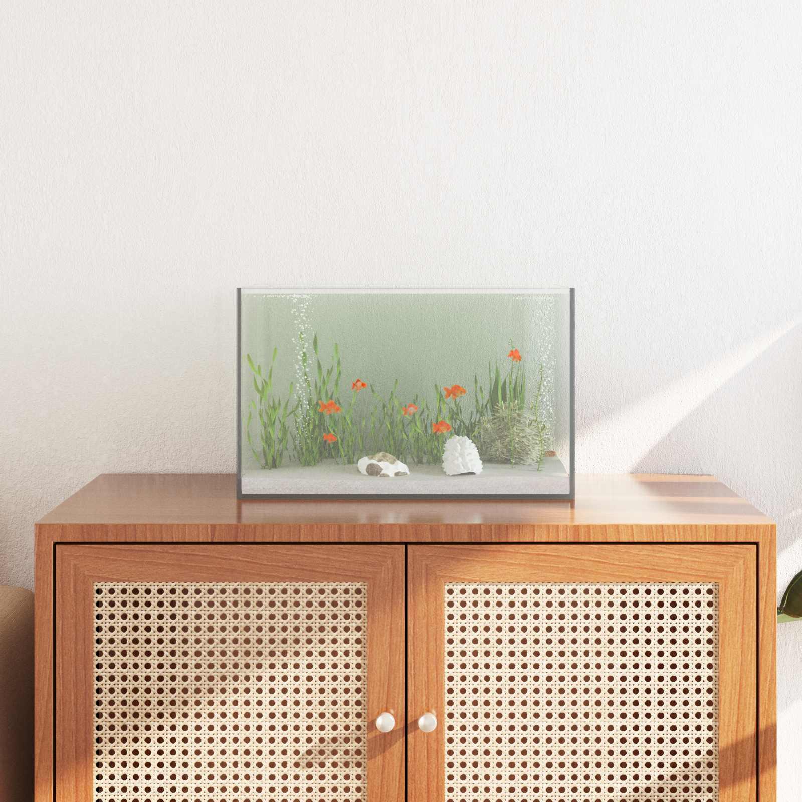 Akvarium med opbevaring Hvid Glas billede
