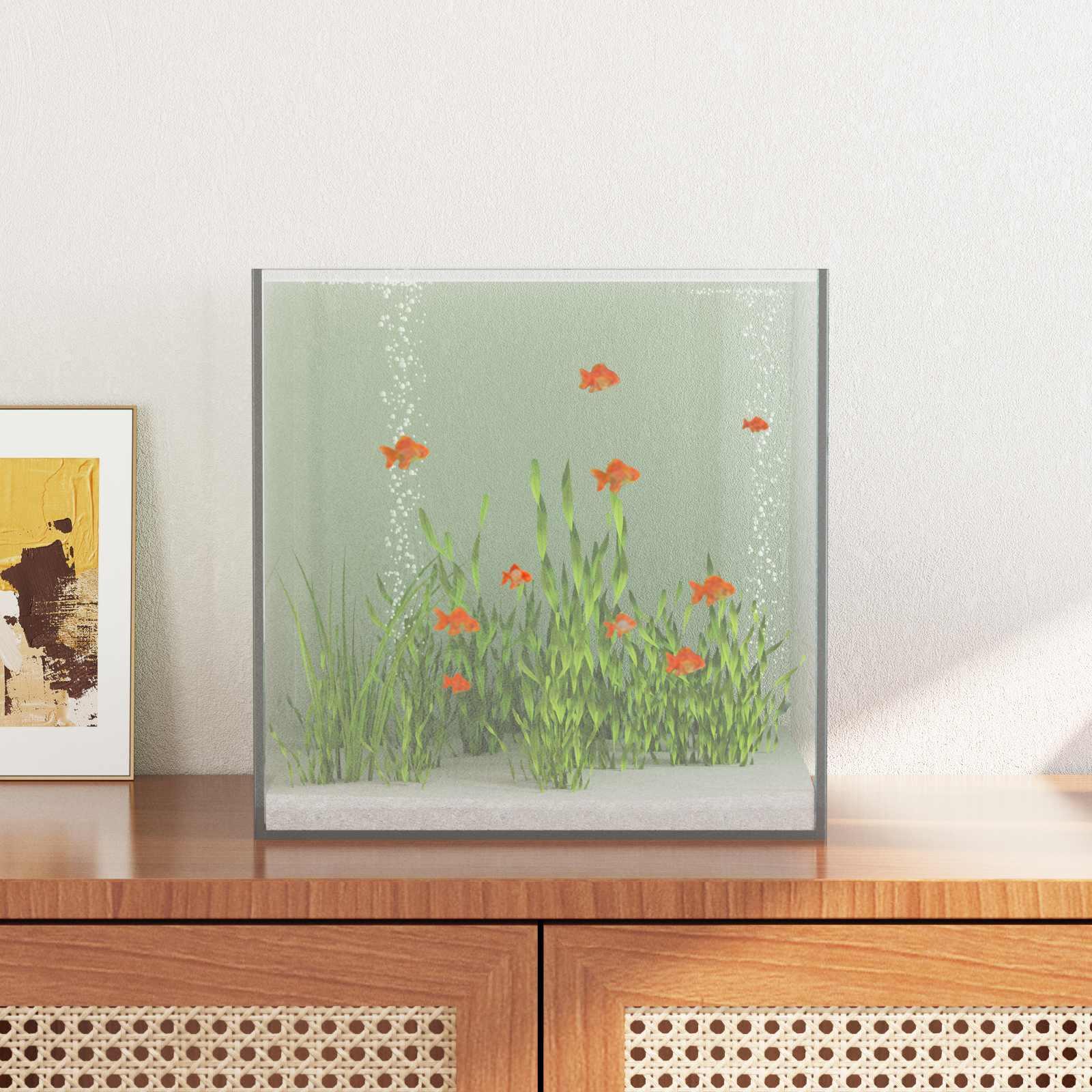 Akvarium med opbevaring Hvid Glas billede