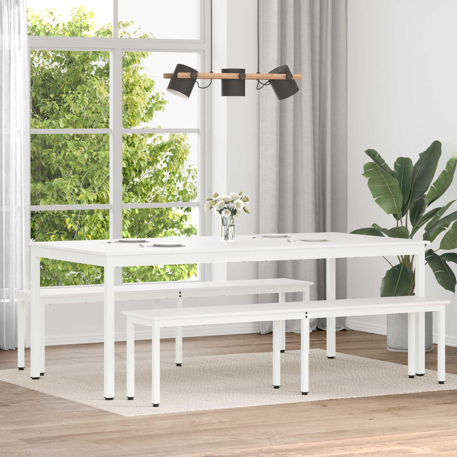 Spisebord Hvid 200 x 100 x 75 cm Massiv fyrretræ billede