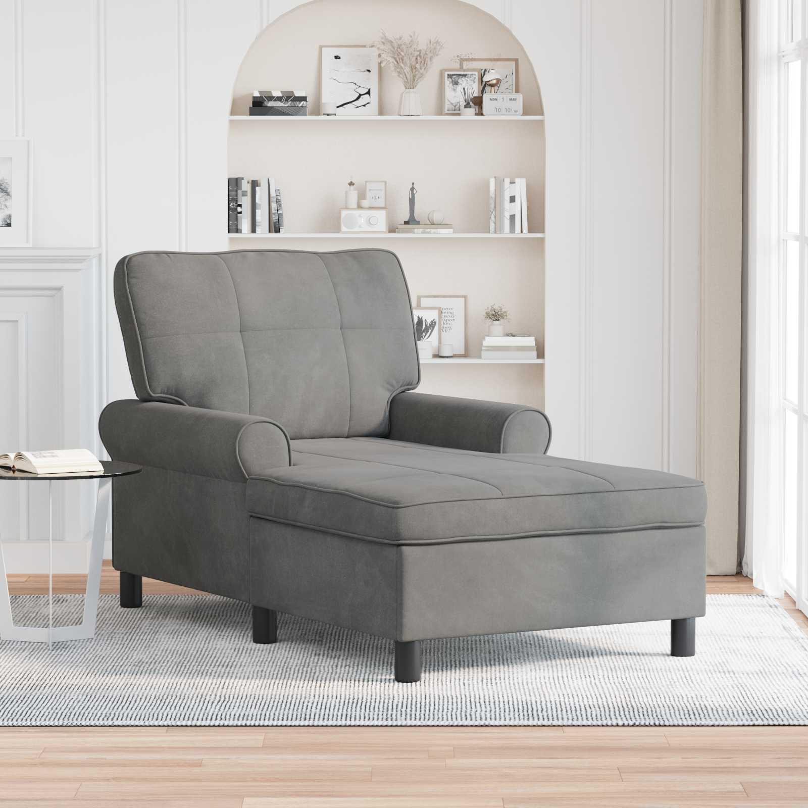 Chaise Lounge med pude Mørkegrå 91 x 157 x 91 cm Fløjl billede