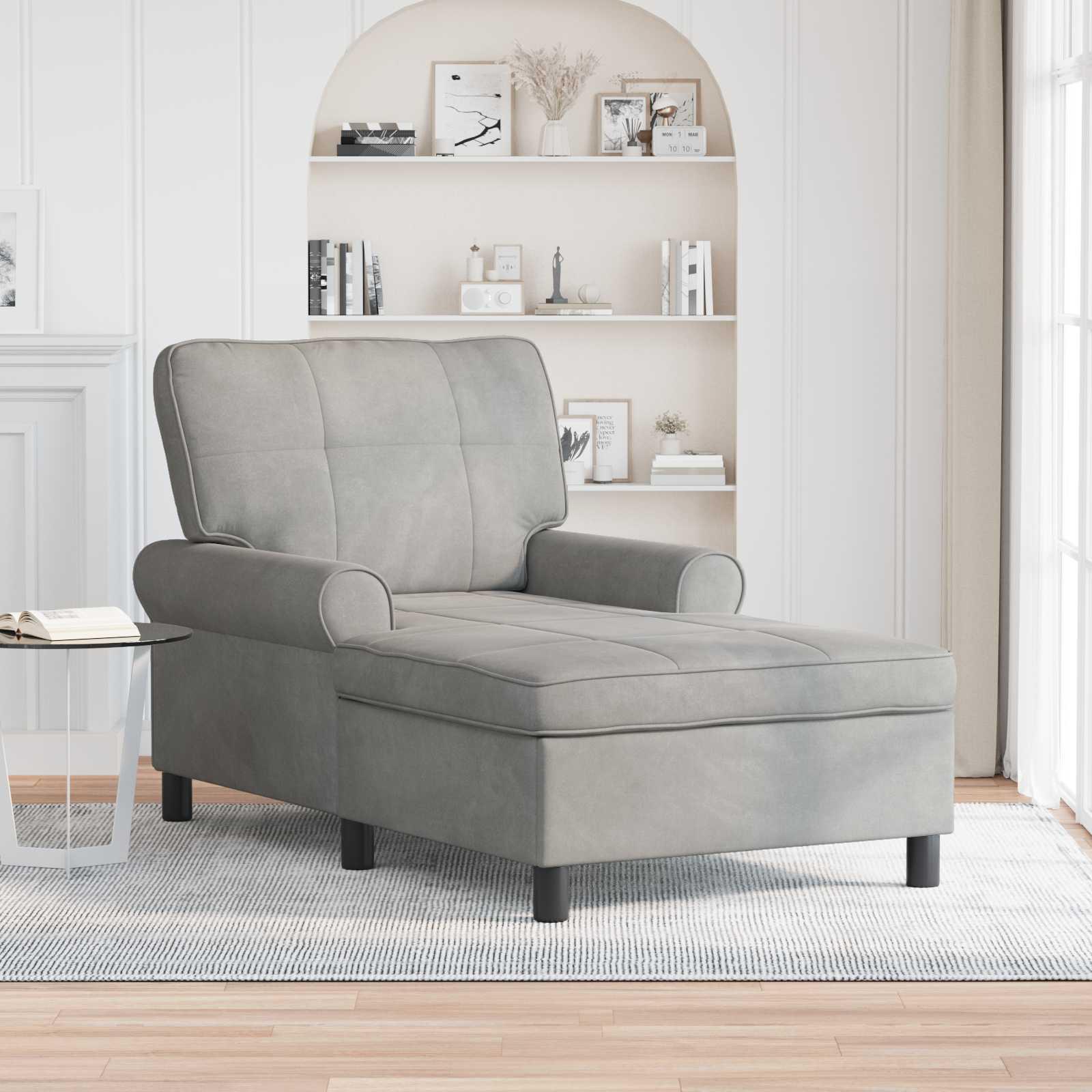 Chaise Lounge med pude Lysegrå 91 x 157 x 91 cm Fløjl billede