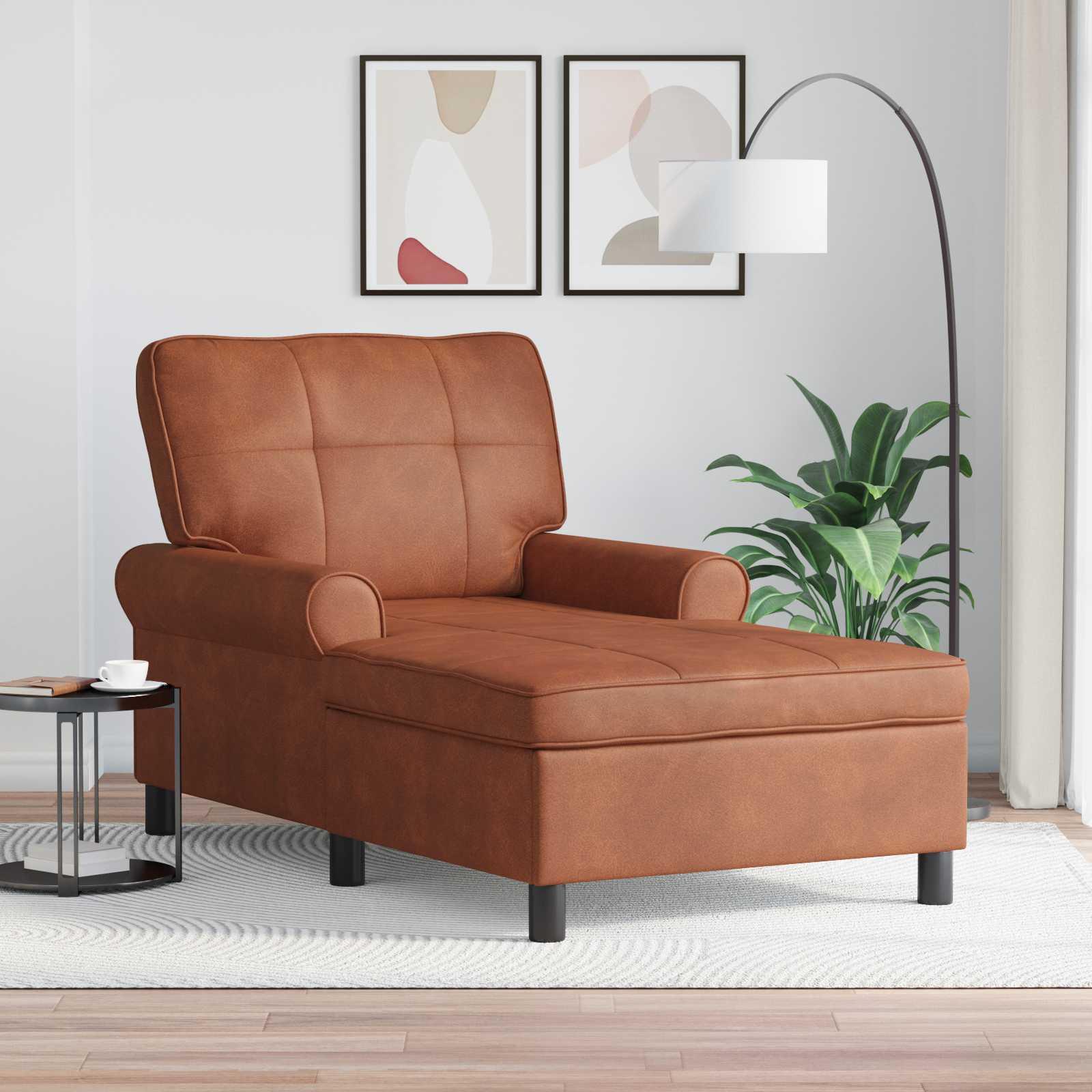 Chaise Lounge med pude Brun 91 x 157 x 91 cm Antik PU billede