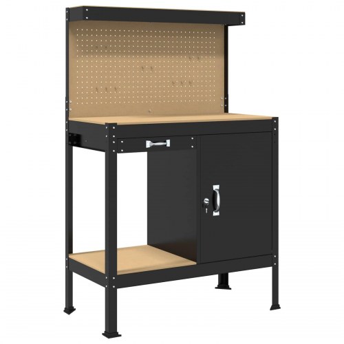 Arbejdsbænk med skuffe og pegboard - sort, 90 x 49 x 141 cm