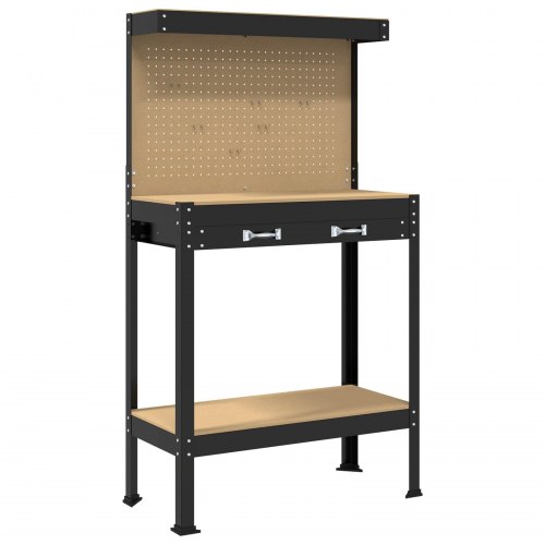 Arbejdsbænk med skuffe og pegboard - sort 81 x 41 x 145 cm