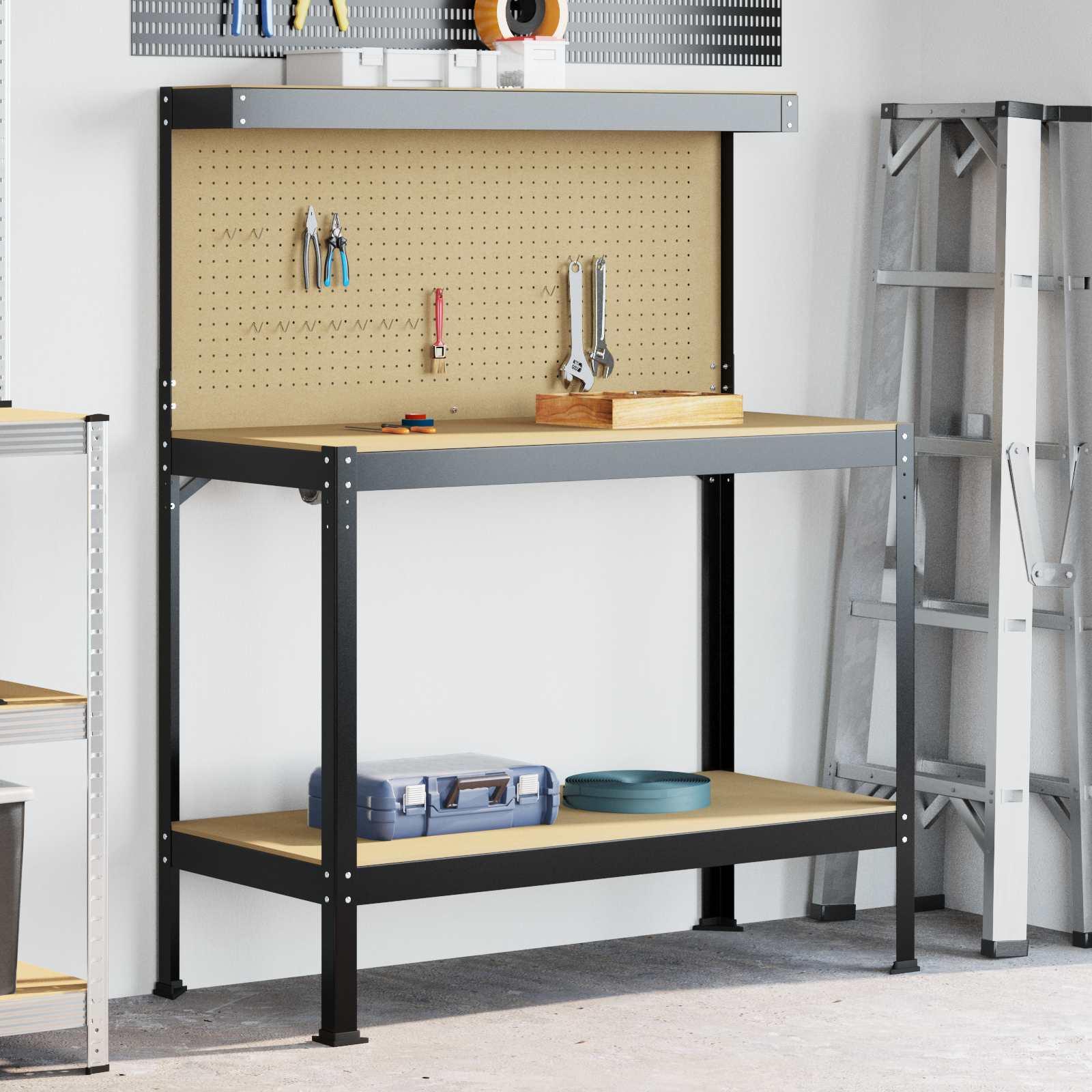 Arbejdslænger med hylde Sort 81 x 41 x 145 cm Konstrueret træ billede