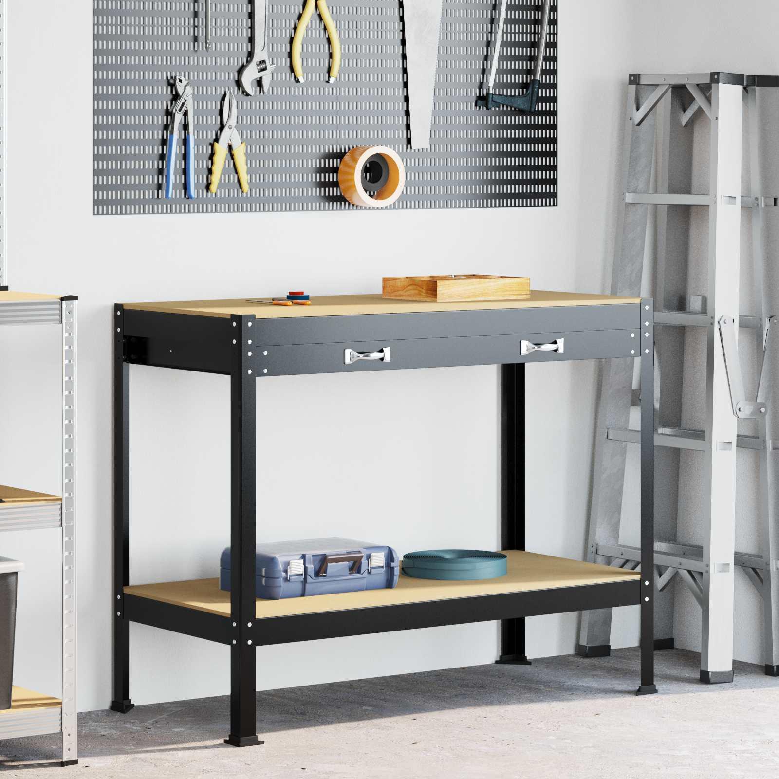 Arbejdslænger med skuffe Sort 81 x 41 x 145 cm Konstrueret træ billede