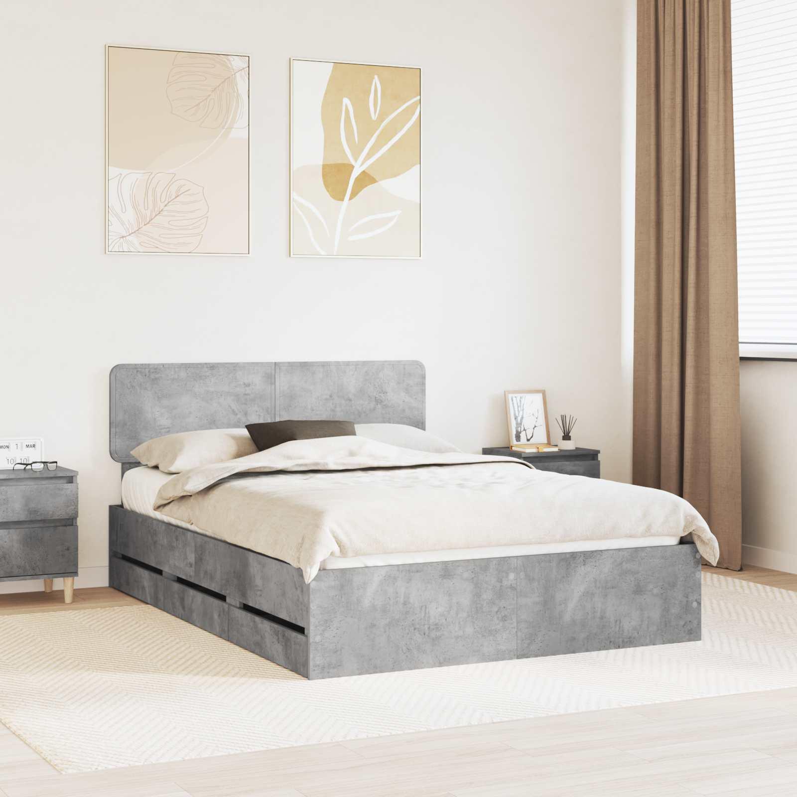 Sengestel med skuffe Beton Grå 150 x 200 cm Ingeniørtræ billede