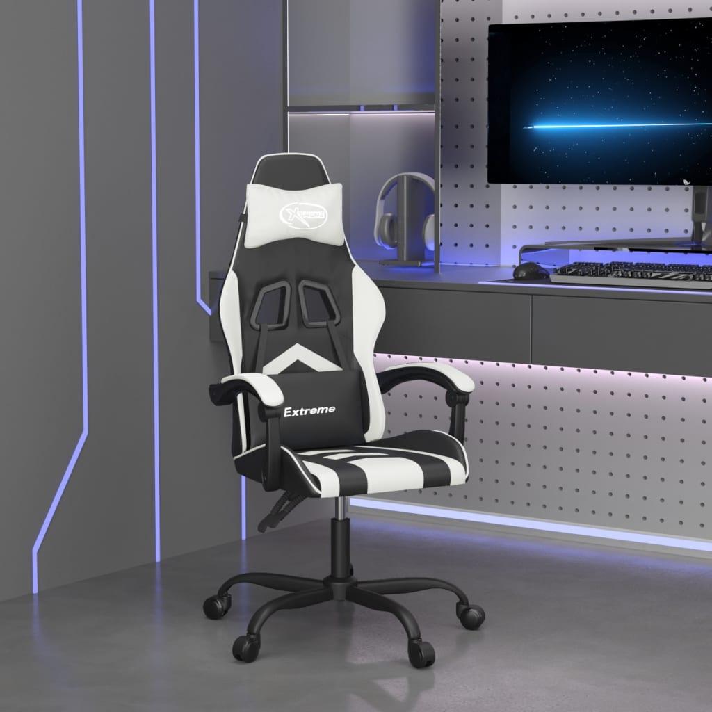 Drejelig gamingstol kunstlæder sort og hvid billede