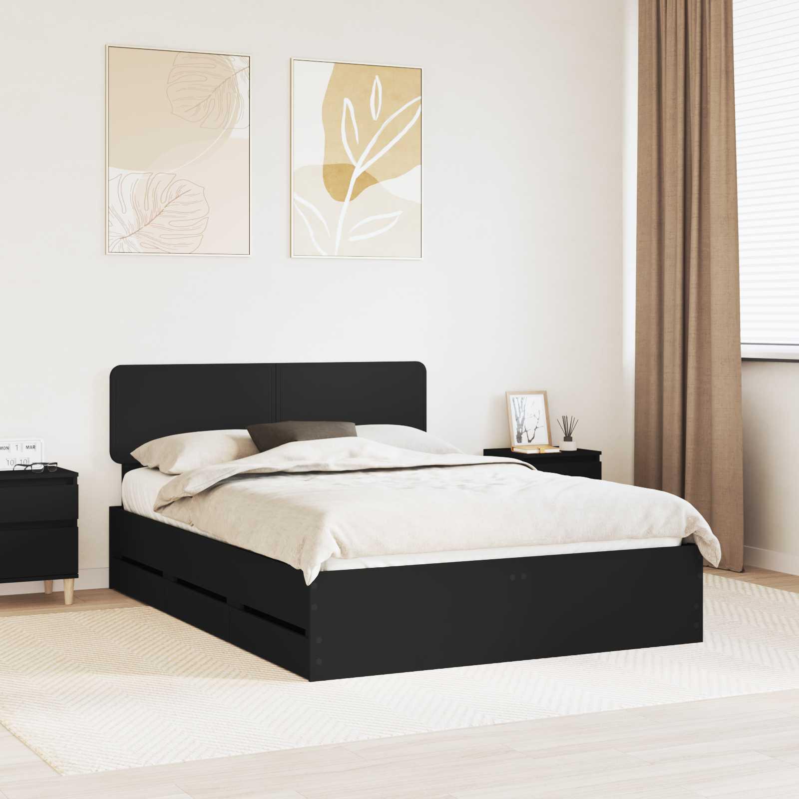 Sengestel med skuffe Sort 160 x 200 cm Ingeniørtræ billede
