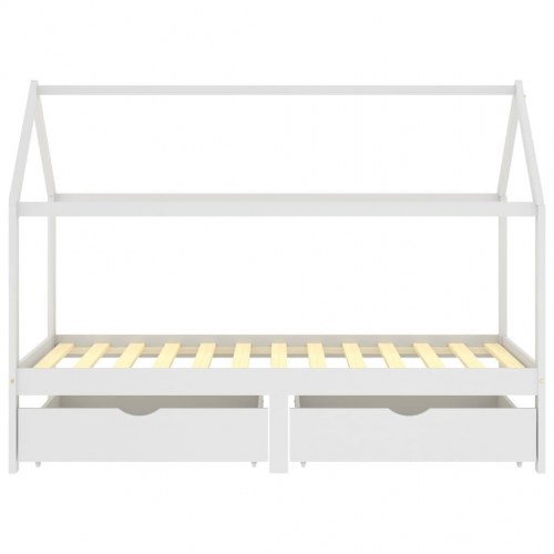 Sengestel til børn med skuffer 90x200 cm massivt fyrretræ hvid