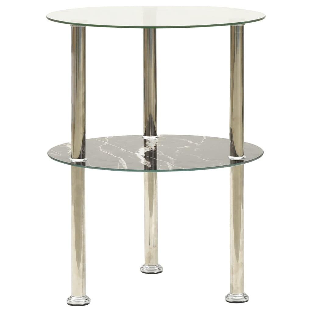 Sidebord med hylde 38 cm hærdet glas transparent og sort