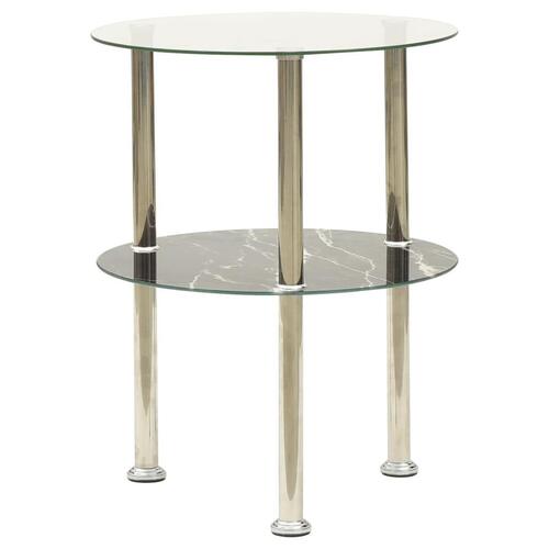 Sidebord med hylde 38 cm hærdet glas transparent og sort