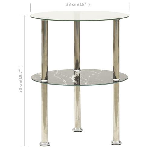 Sidebord med hylde 38 cm hærdet glas transparent og sort