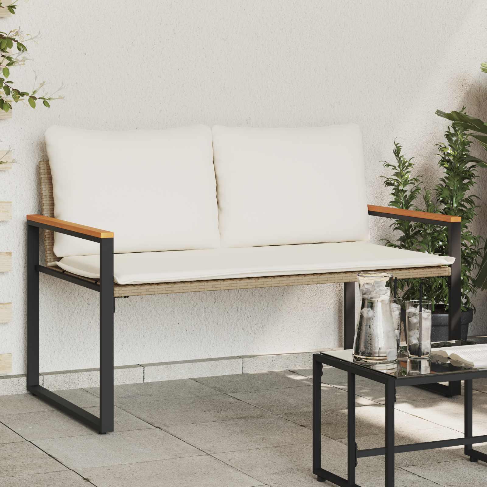 Bænk med pude Beige og cremehvid 115 x 65 x 72 cm Rattan billede