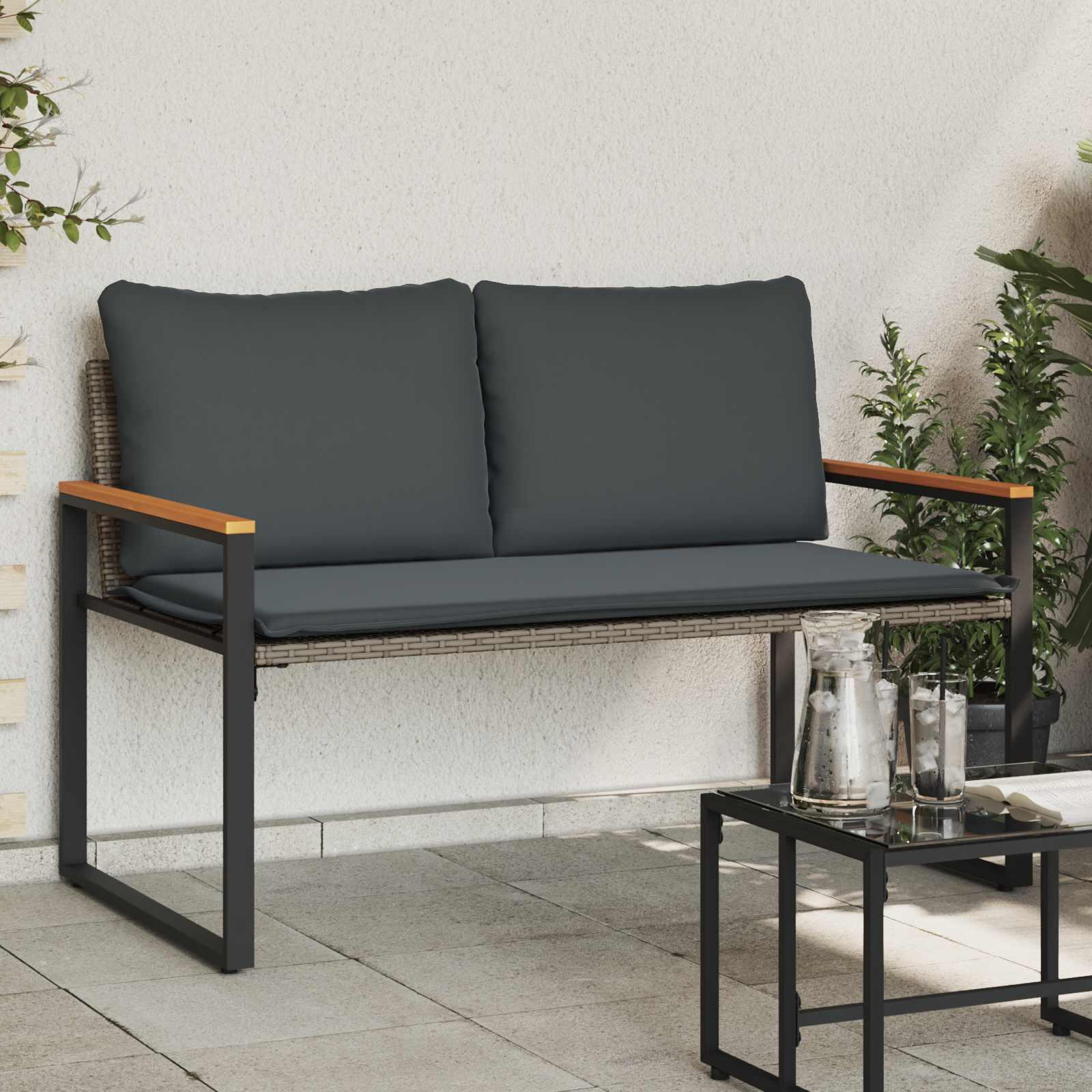 Bænk med pude Grå og Mørkegrå 115 x 65 x 72 cm Rattan billede