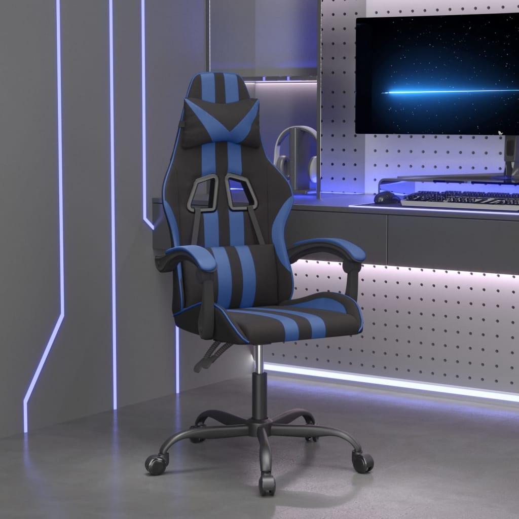 Drejelig gamingstol kunstlæder sort og blå billede