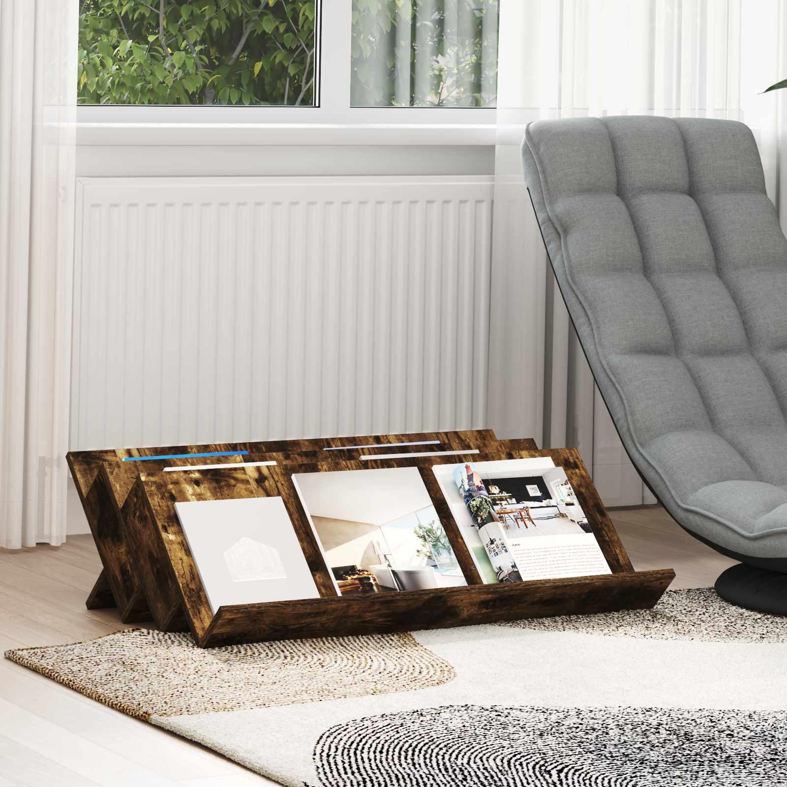 Magasinholder i røget eg - konstrueret træ, 90 × 53 × 28,5 cm billede