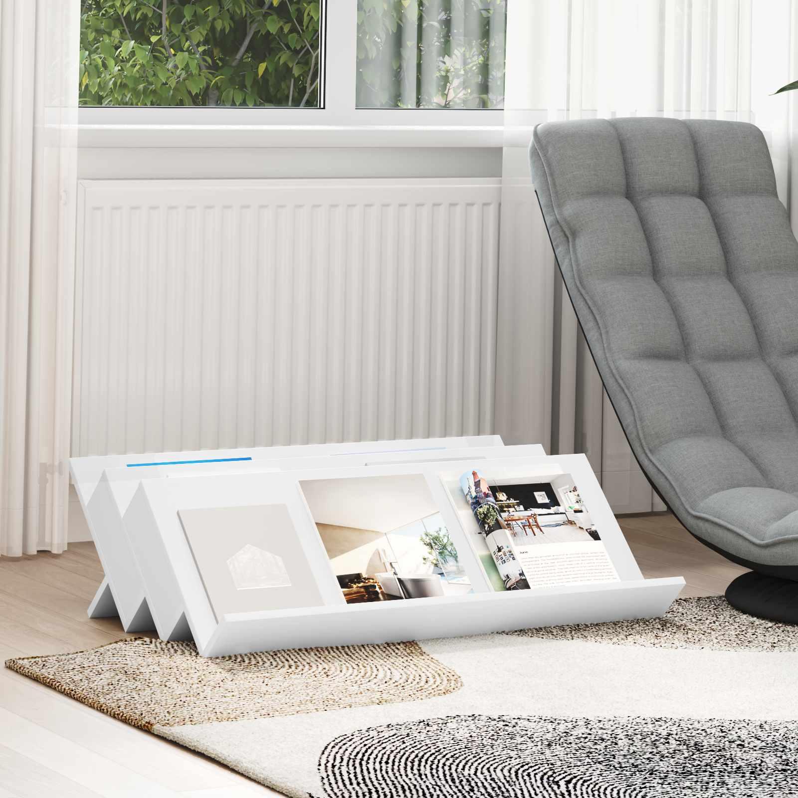 Magasinholder med hylde - hvid 90 × 53 × 28,5 cm i konstrueret træ billede