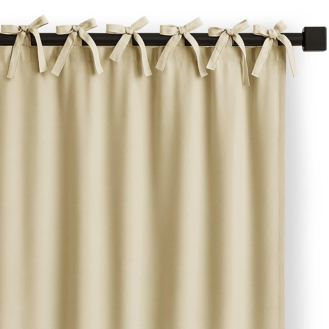 Sand beige gardin med bindebånd - Carli, oxford, 140×250 cm billede