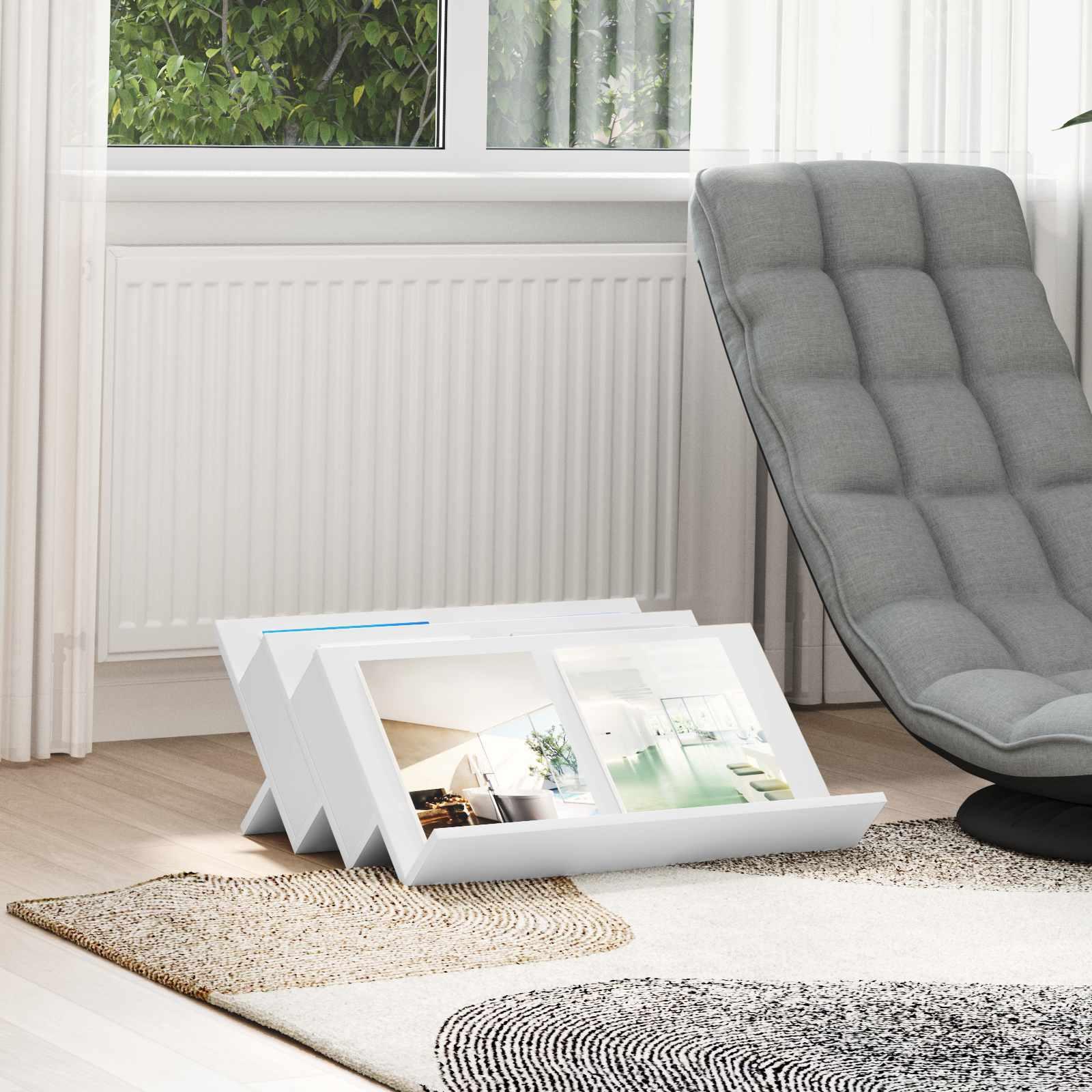 Magasinholder med hylder - hvid 65 × 53 × 28,5 cm i konstrueret træ billede