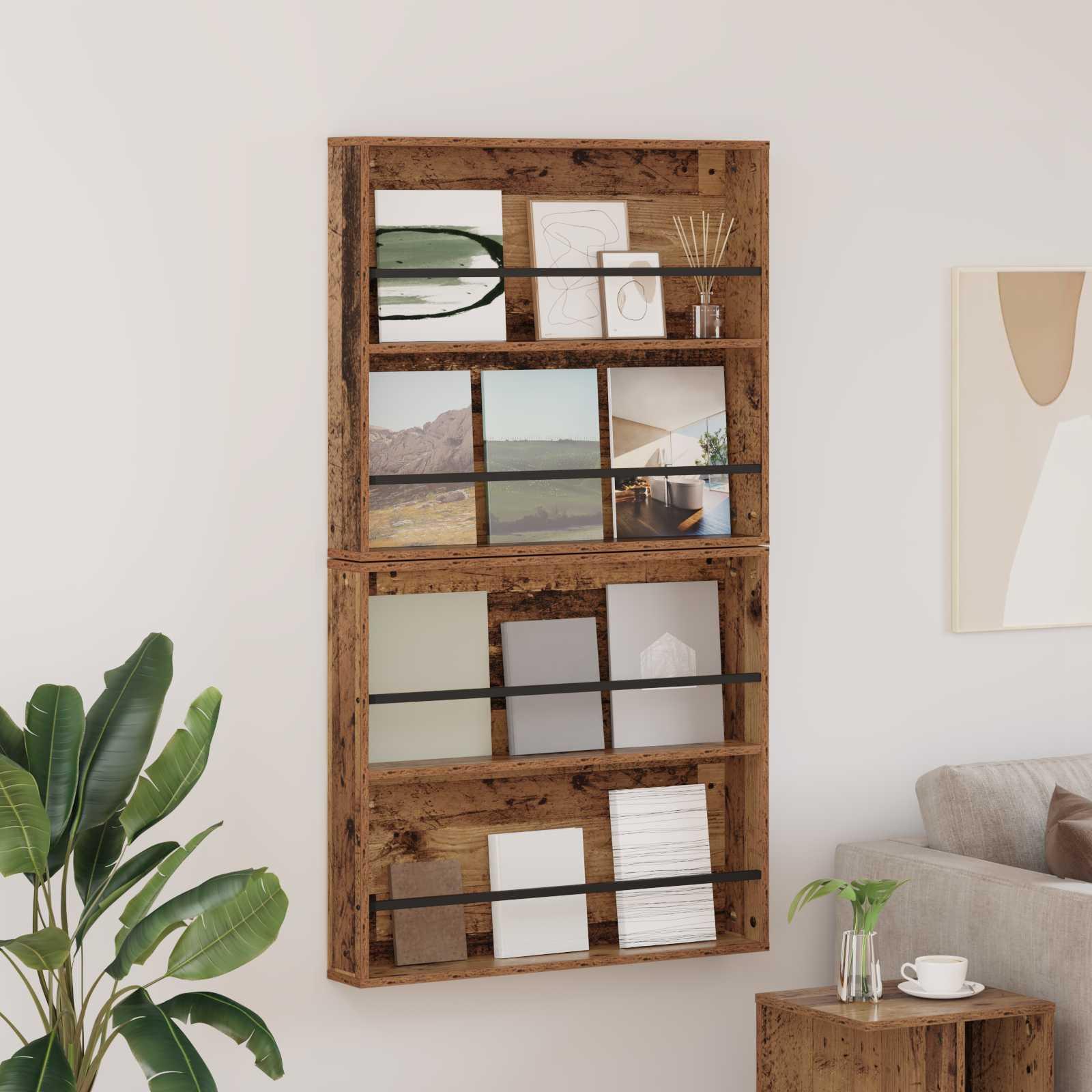 Magasin Rack 2 stk Gammelt træ 80 x 12 x 70 cm Konstrueret træ billede
