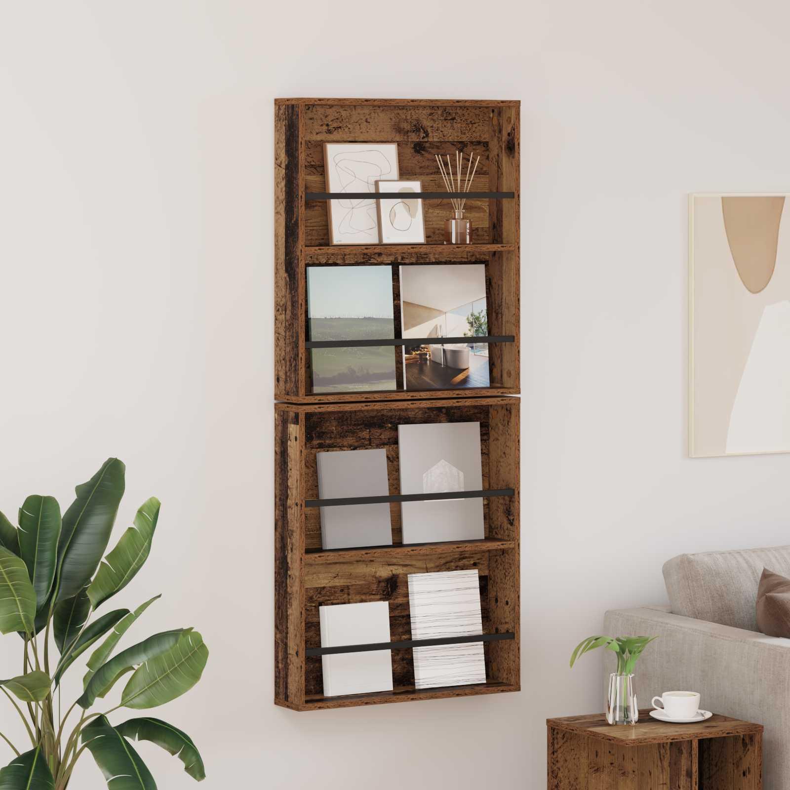 Magasin Rack 2 stk Gammelt træ 60 x 12 x 70 cm Konstrueret træ billede