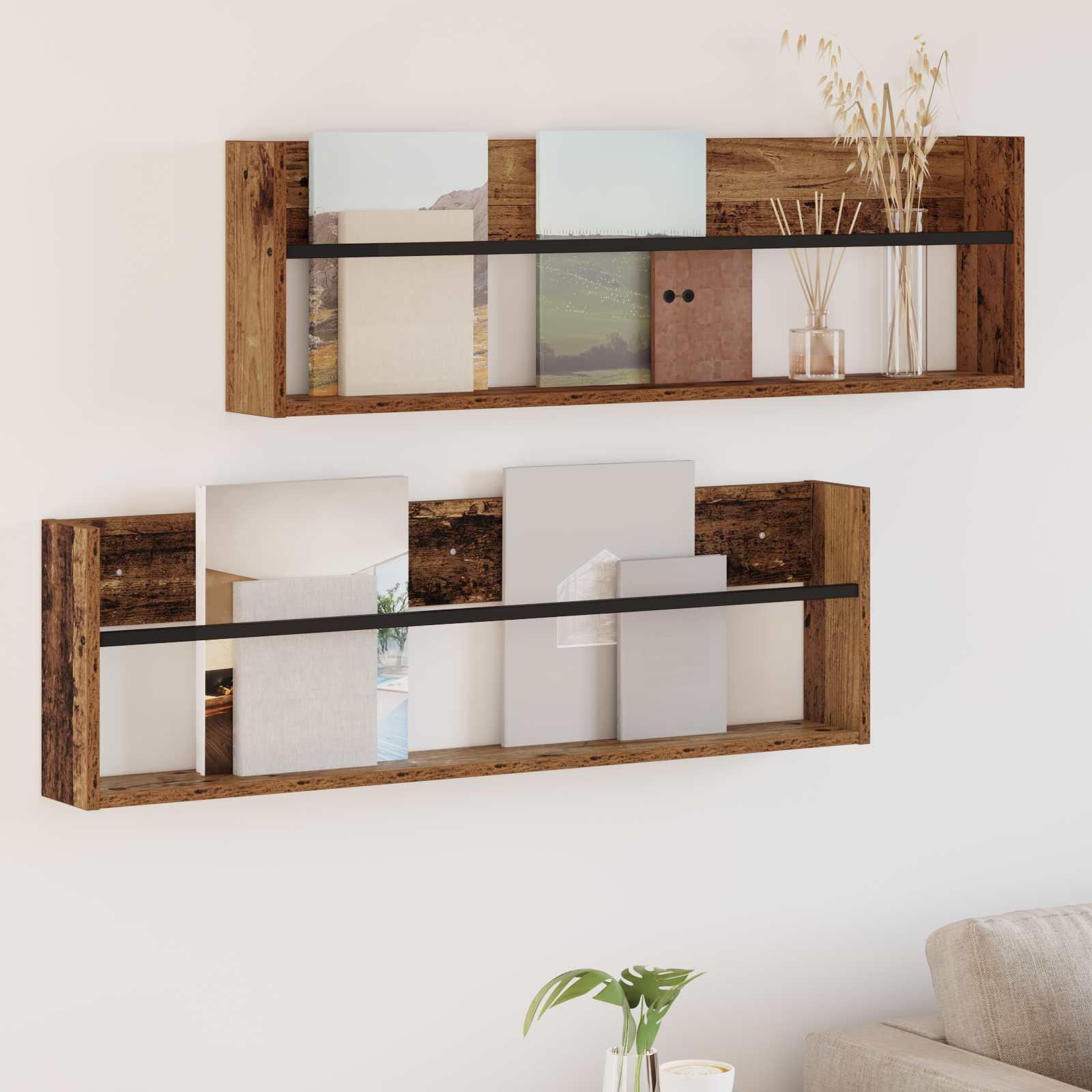 Magasin Rack 2 stk Gammelt træ 100 x 12 x 30 cm Konstrueret træ billede