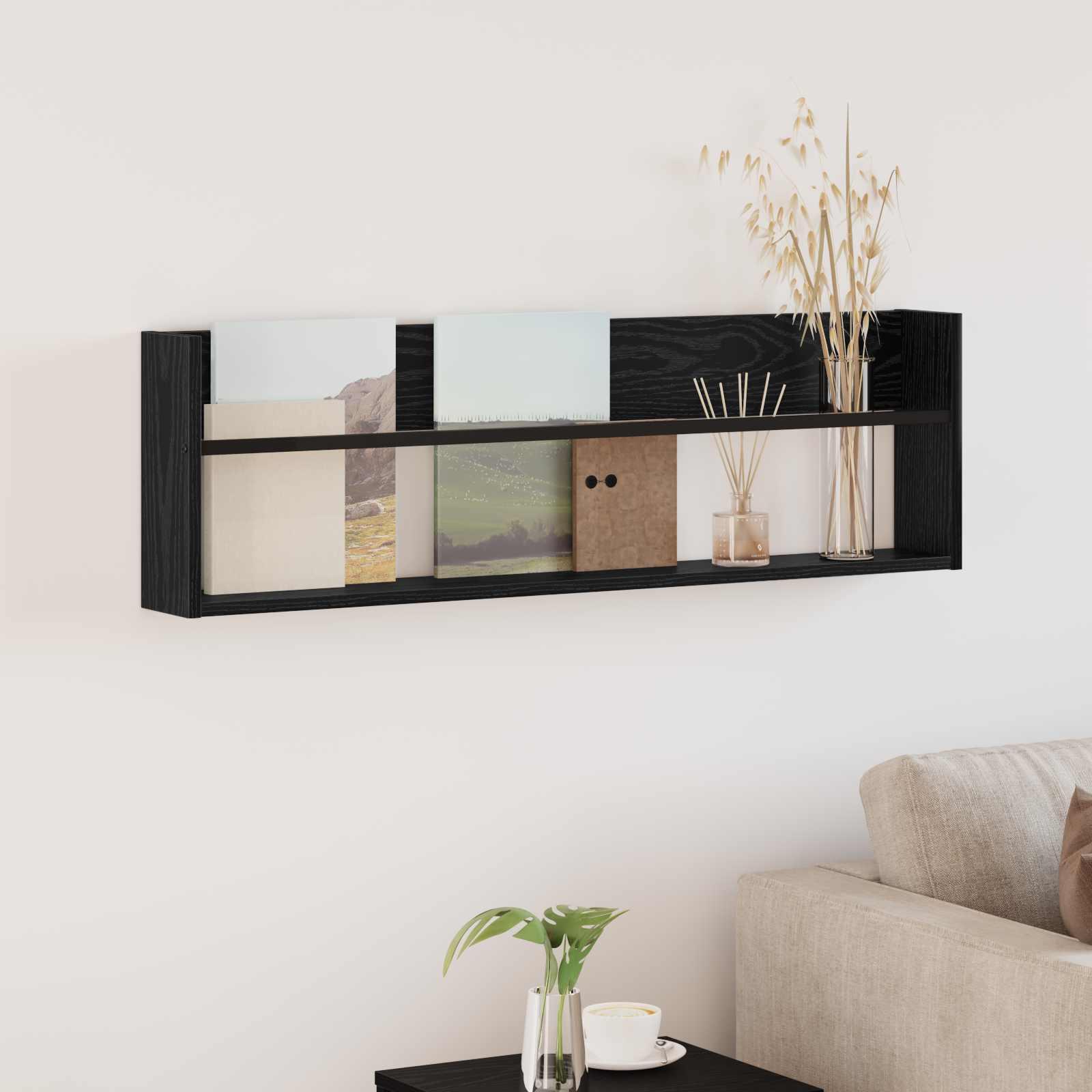 Magasin Rack med hylde Sort eg 100 x 12 x 30 cm Konstrueret træ billede