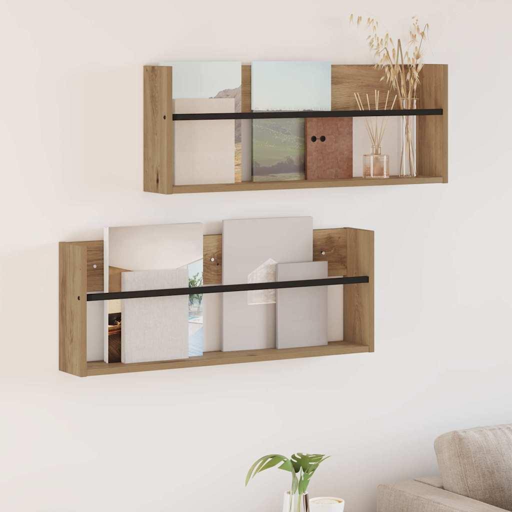 Magasin Rack med hylde 2 stk Artisan Egetræ 80 x 12 x 30 cm billede