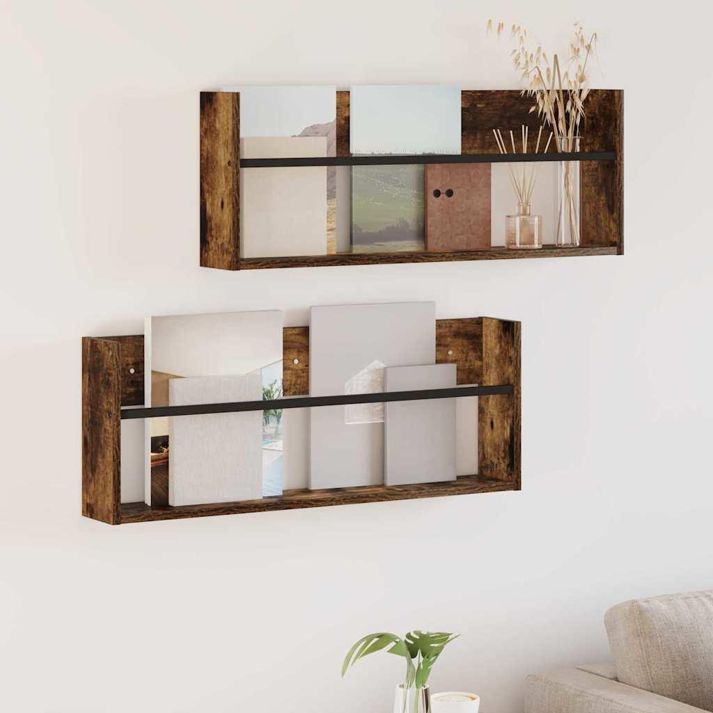 Magasin Rack 2 stk Røget eg 80 x 12 x 30 cm Konstrueret træ billede