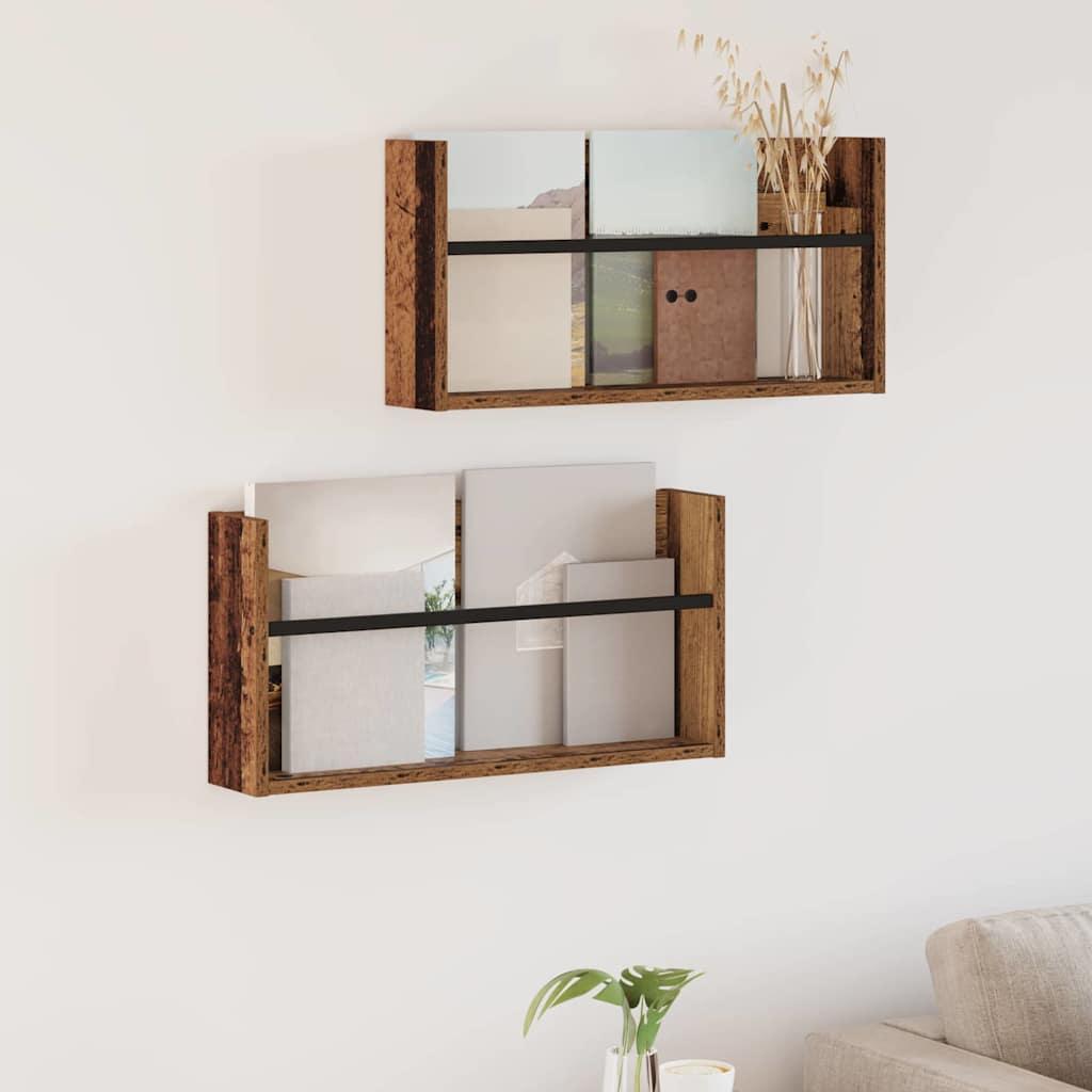 Magasin Rack 2 stk Gammelt træ 60 x 12 x 30 cm Konstrueret træ billede