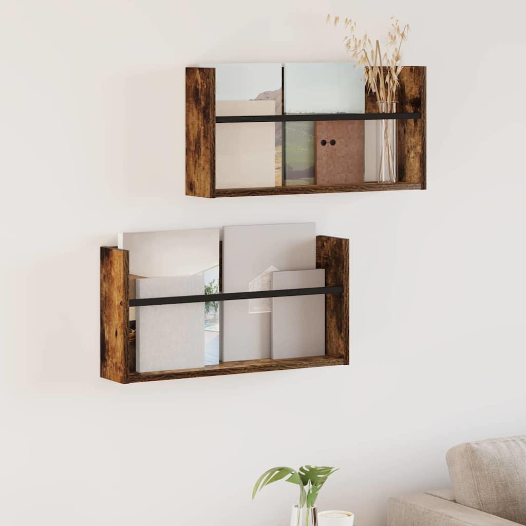Magasin Rack 2 stk Røget eg 60 x 12 x 30 cm Konstrueret træ billede
