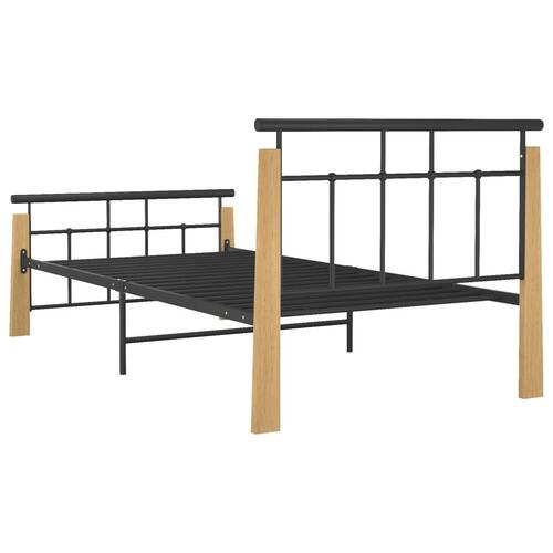 Sengestel 90x200 cm massivt egetræ og metal