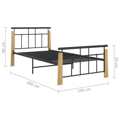 Sengestel 90x200 cm massivt egetræ og metal