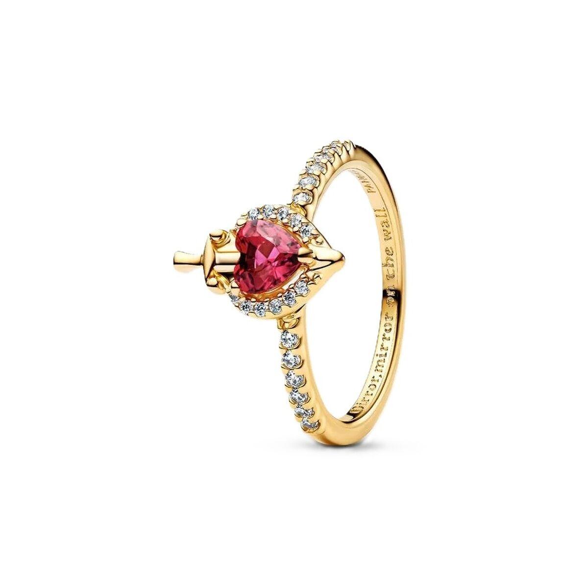 Pandora ring 163422C01-56 - gylden ring med pink sten billede
