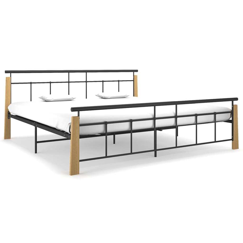 Sengestel 200x200 cm metal og massivt egetræ