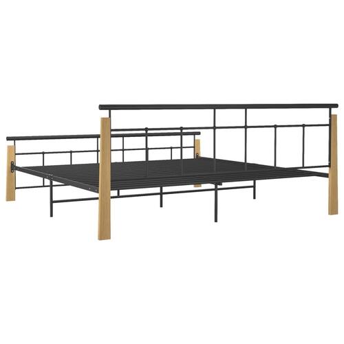 Sengestel 200x200 cm metal og massivt egetræ