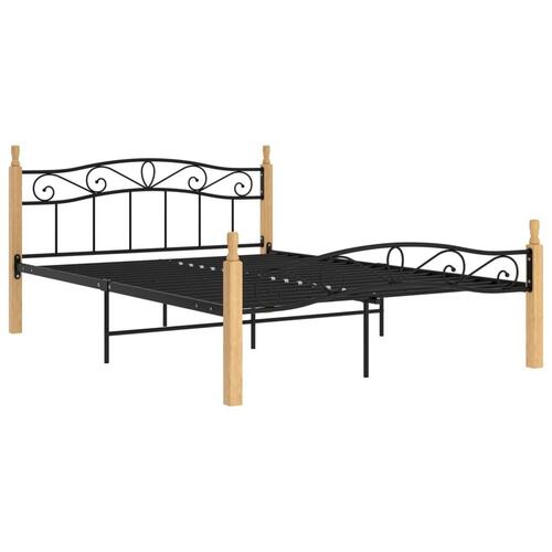 Sengeramme 160x200 cm metal og massivt egetræ sort