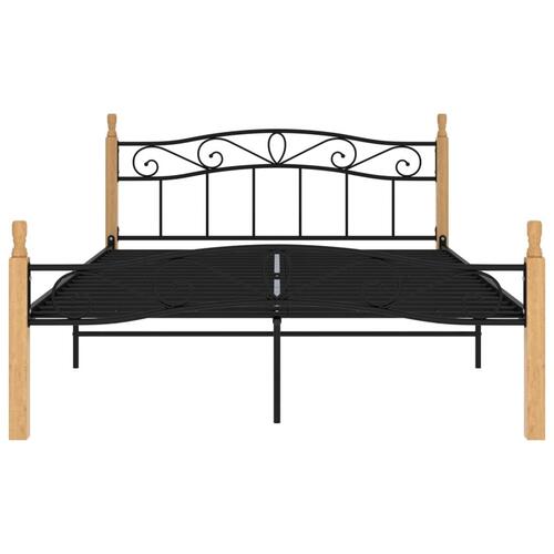 Sengeramme 160x200 cm metal og massivt egetræ sort