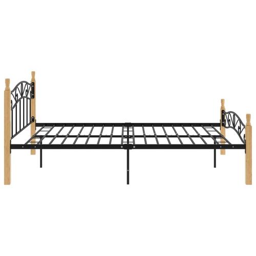 Sengeramme 160x200 cm metal og massivt egetræ sort