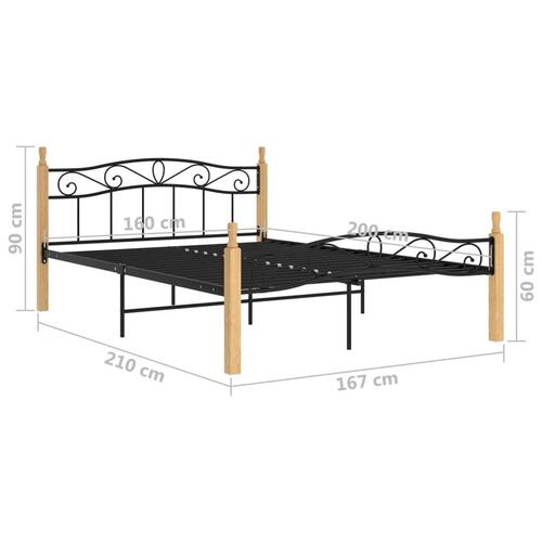 Sengeramme 160x200 cm metal og massivt egetræ sort