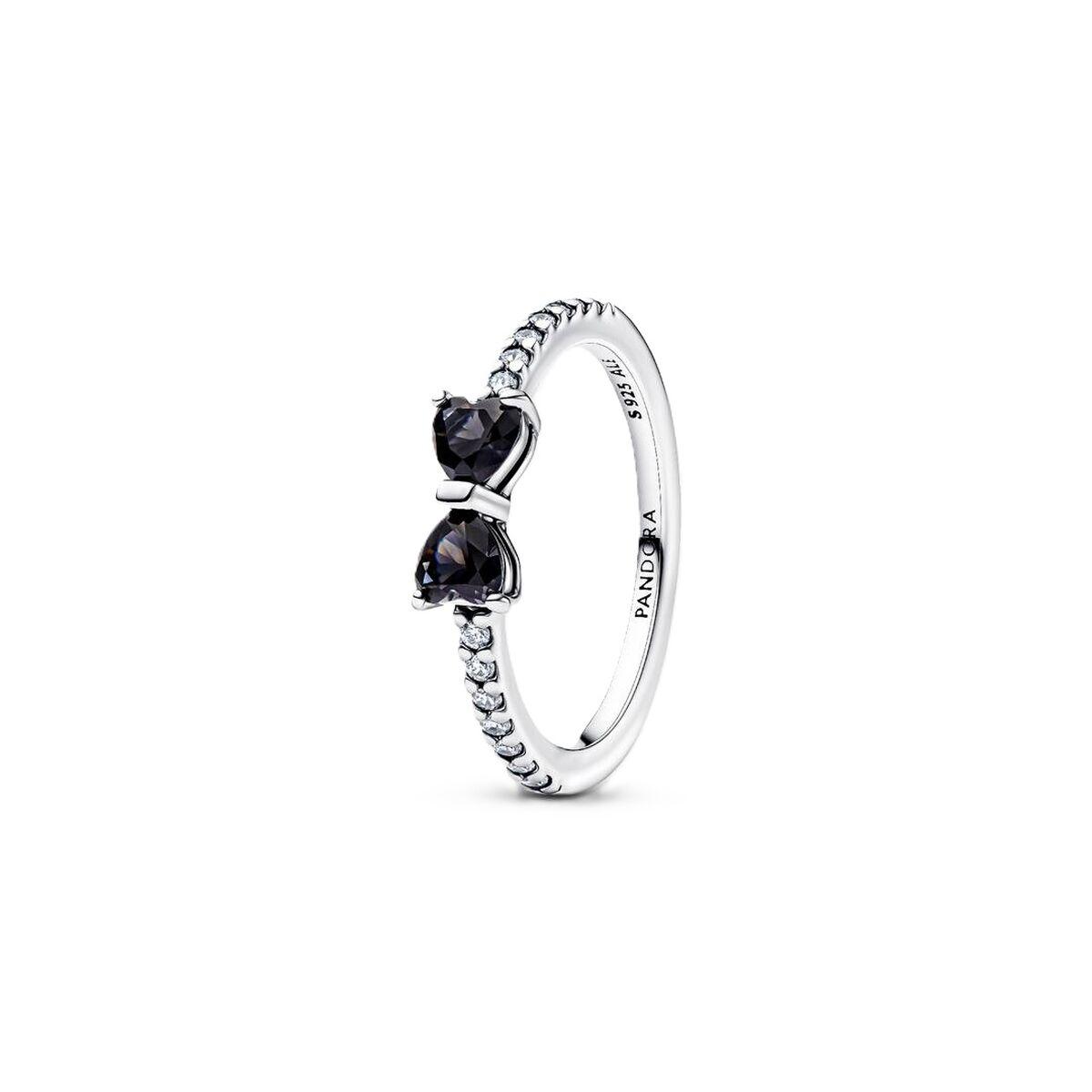 Pandora ring 193510C03-56 - sølvfarvet dame ring, sort detalje billede